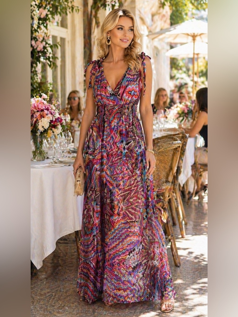 GUC Fun & Flirt SZ S Vibrant Multi-Color Printed Maxi Dress/bust 32”-34”